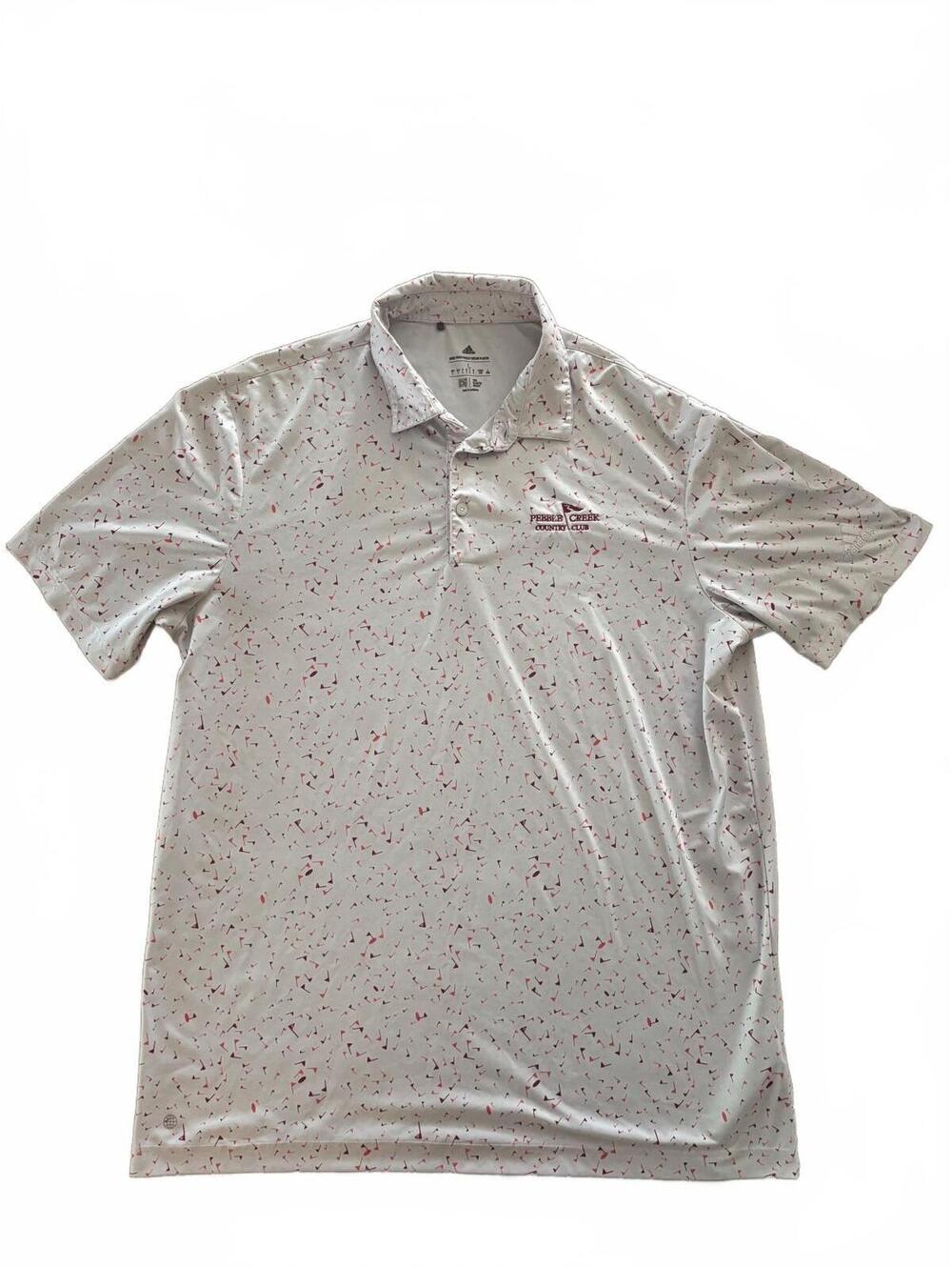 Adidas Pebble Creek Country Club Golf Polo Shirt Large White with Flag Pattern